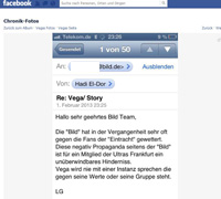Vega will kein Interview mit Bild. (Screenshot: Facebook)